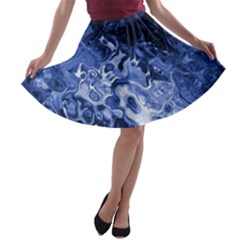 Blue Waves Abstract Art A-line Skater Skirt by LokisStuffnMore