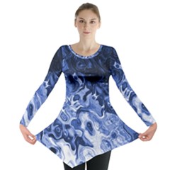 Blue Waves Abstract Art Long Sleeve Tunic  by LokisStuffnMore