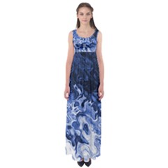 Blue Waves Abstract Art Empire Waist Maxi Dress by LokisStuffnMore