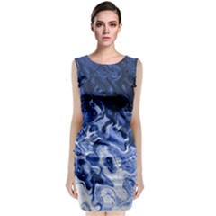 Blue Waves Abstract Art Classic Sleeveless Midi Dress by LokisStuffnMore