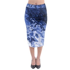 Blue Waves Abstract Art Midi Pencil Skirt