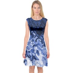 Blue Waves Abstract Art Capsleeve Midi Dress by LokisStuffnMore