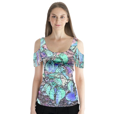 Colored Pencil Tree Leaves Drawing Butterfly Sleeve Cutout Tee  by LokisStuffnMore