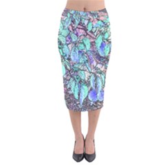 Colored Pencil Tree Leaves Drawing Velvet Midi Pencil Skirt by LokisStuffnMore