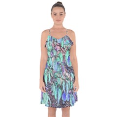 Colored Pencil Tree Leaves Drawing Ruffle Detail Chiffon Dress