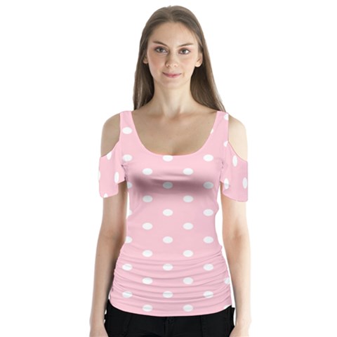 Pink Polka Dots Butterfly Sleeve Cutout Tee  by LokisStuffnMore