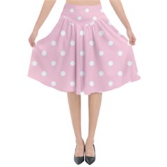 Pink Polka Dots Flared Midi Skirt