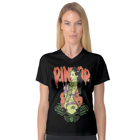 Zom Pinup5 Rageon Women s V-neck Sport Mesh Tee by nudefoodtees