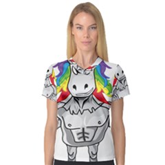 Angry Unicorn Women s V-neck Sport Mesh Tee