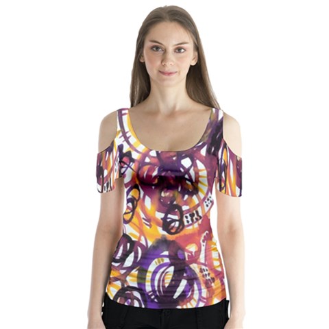 Autumnn Rainbow Butterfly Sleeve Cutout Tee  by Mariart