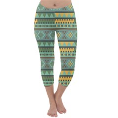 Bezold Effect Traditional Medium Dimensional Symmetrical Different Similar Shapes Triangle Green Yel Capri Winter Leggings  by Mariart