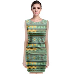 Bezold Effect Traditional Medium Dimensional Symmetrical Different Similar Shapes Triangle Green Yel Sleeveless Velvet Midi Dress by Mariart