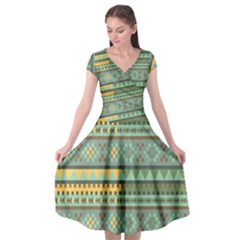 Bezold Effect Traditional Medium Dimensional Symmetrical Different Similar Shapes Triangle Green Yel Cap Sleeve Wrap Front Dress