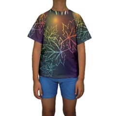 Beautiful Maple Leaf Neon Lights Leaves Marijuana Kids  Short Sleeve Swimwear