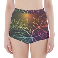 Beautiful Maple Leaf Neon Lights Leaves Marijuana High-waisted Bikini Bottoms