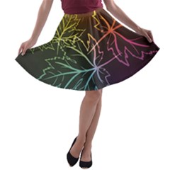 Beautiful Maple Leaf Neon Lights Leaves Marijuana A-line Skater Skirt