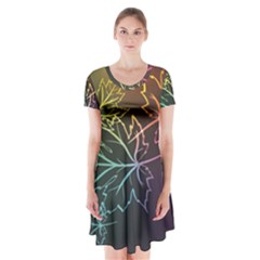 Beautiful Maple Leaf Neon Lights Leaves Marijuana Short Sleeve V-neck Flare Dress