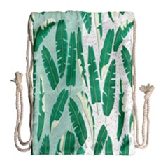 Banana Leaf Green Polka Dots Drawstring Bag (large)