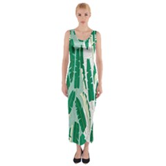 Banana Leaf Green Polka Dots Fitted Maxi Dress by Mariart