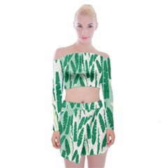 Banana Leaf Green Polka Dots Off Shoulder Top With Skirt Set by Mariart