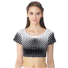 Black White Polkadots Line Polka Dots Short Sleeve Crop Top (tight Fit)