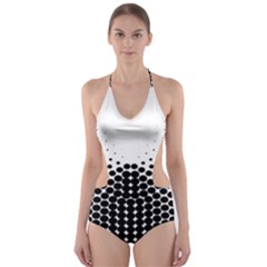 Black White Polkadots Line Polka Dots Cut-out One Piece Swimsuit by Mariart