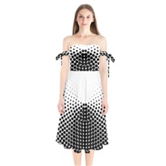 Black White Polkadots Line Polka Dots Shoulder Tie Bardot Midi Dress