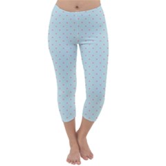 Blue Red Circle Polka Capri Winter Leggings  by Mariart