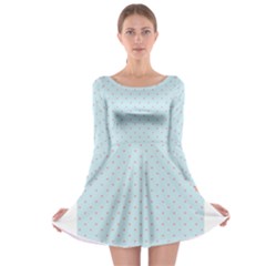 Blue Red Circle Polka Long Sleeve Skater Dress