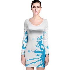 Blue Stain Spot Paint Long Sleeve Velvet Bodycon Dress by Mariart