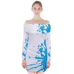 Blue Stain Spot Paint Long Sleeve Off Shoulder Dress