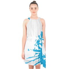 Blue Stain Spot Paint Halter Collar Waist Tie Chiffon Dress by Mariart