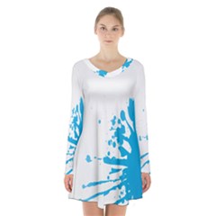 Blue Stain Spot Paint Long Sleeve Velvet V-neck Dress by Mariart