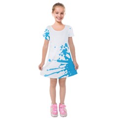 Blue Stain Spot Paint Kids  Short Sleeve Velvet Dress by Mariart