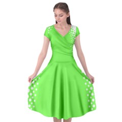 Bubble Polka Circle Green Cap Sleeve Wrap Front Dress