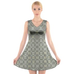 Circles Grey Polka V-neck Sleeveless Skater Dress by Mariart