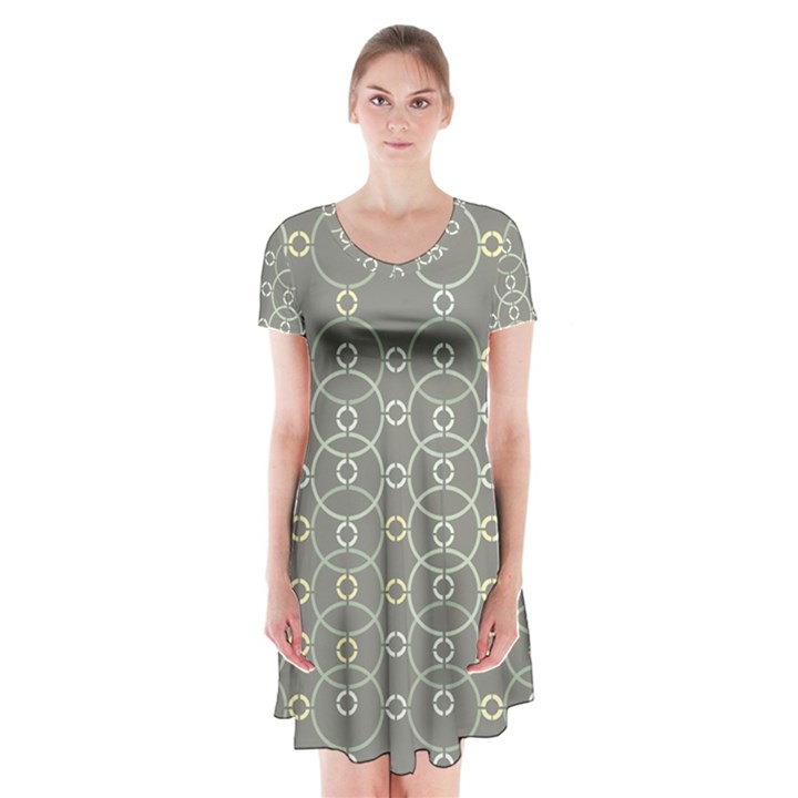 Circles Grey Polka Short Sleeve V-neck Flare Dress