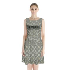 Circles Grey Polka Sleeveless Waist Tie Chiffon Dress