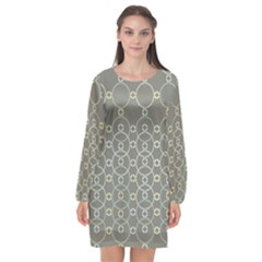 Circles Grey Polka Long Sleeve Chiffon Shift Dress 