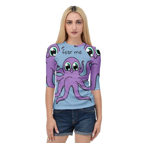 Colorful Cartoon Octopuses Pattern Fear Animals Sea Purple Quarter Sleeve Tee by Mariart