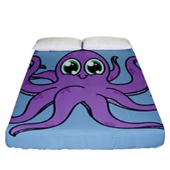 Colorful Cartoon Octopuses Pattern Fear Animals Sea Purple Fitted Sheet (california King Size) by Mariart