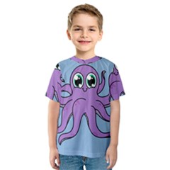 Colorful Cartoon Octopuses Pattern Fear Animals Sea Purple Kids  Sport Mesh Tee