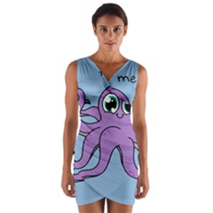 Colorful Cartoon Octopuses Pattern Fear Animals Sea Purple Wrap Front Bodycon Dress by Mariart