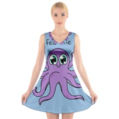 Colorful Cartoon Octopuses Pattern Fear Animals Sea Purple V-neck Sleeveless Skater Dress by Mariart