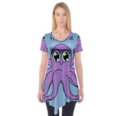 Colorful Cartoon Octopuses Pattern Fear Animals Sea Purple Short Sleeve Tunic  by Mariart