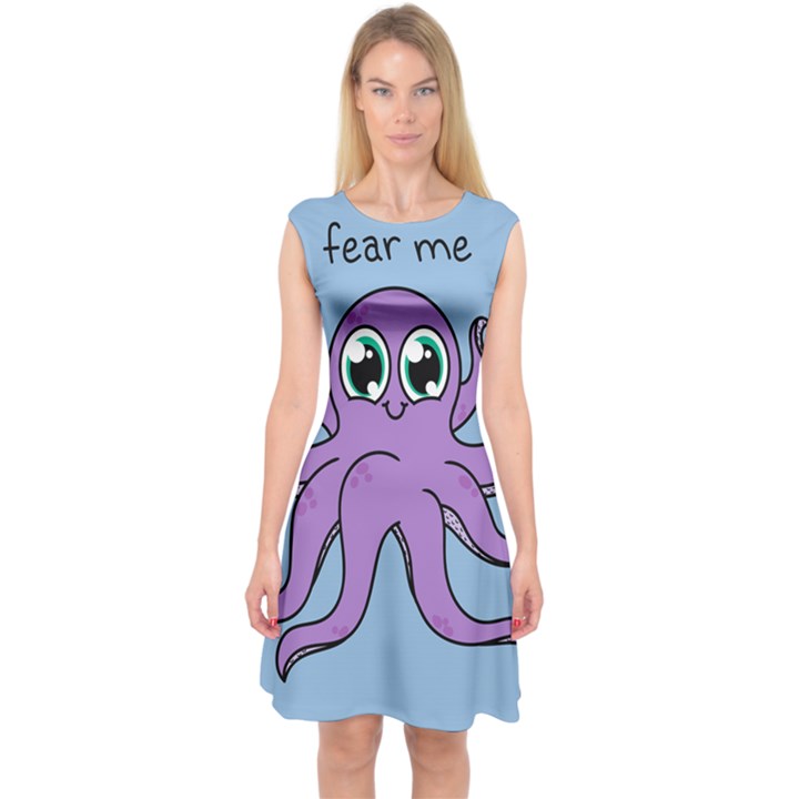 Colorful Cartoon Octopuses Pattern Fear Animals Sea Purple Capsleeve Midi Dress