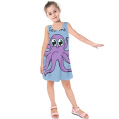 Colorful Cartoon Octopuses Pattern Fear Animals Sea Purple Kids  Sleeveless Dress by Mariart