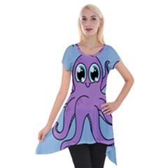 Colorful Cartoon Octopuses Pattern Fear Animals Sea Purple Short Sleeve Side Drop Tunic by Mariart