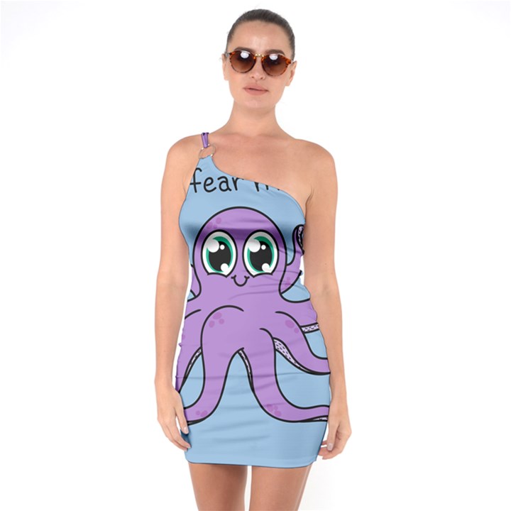 Colorful Cartoon Octopuses Pattern Fear Animals Sea Purple One Soulder Bodycon Dress