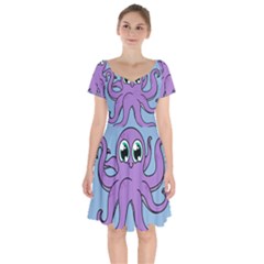 Colorful Cartoon Octopuses Pattern Fear Animals Sea Purple Short Sleeve Bardot Dress by Mariart